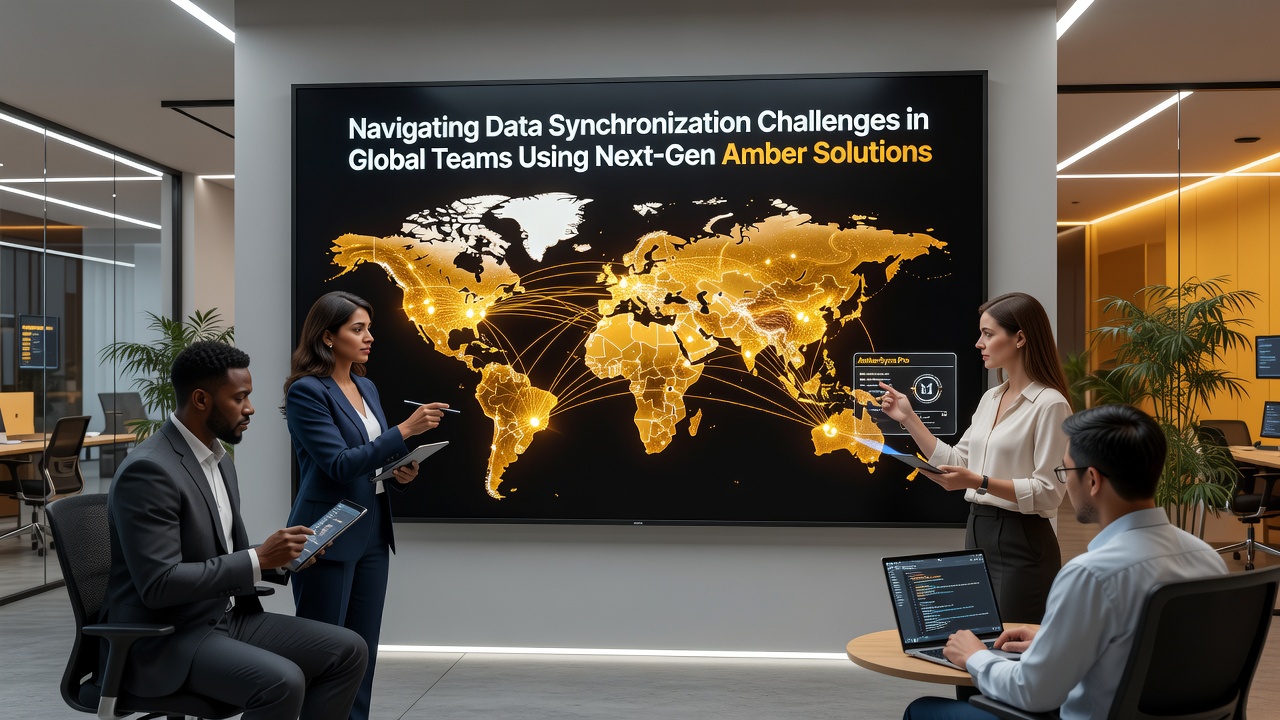 Technical dashboard displaying real-time data synchronization metrics for global teams using advanced Amber platforms