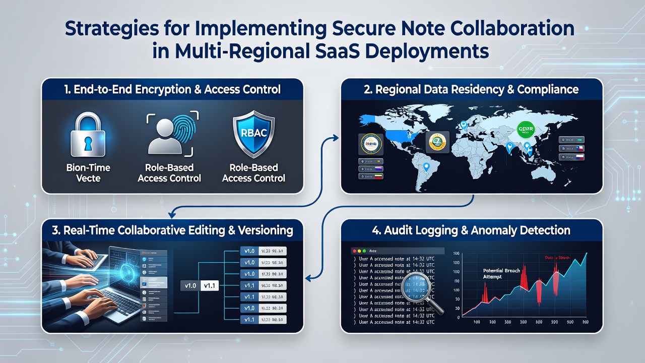 Detailed diagram of regional data compliance layers and access controls in SaaS note systems